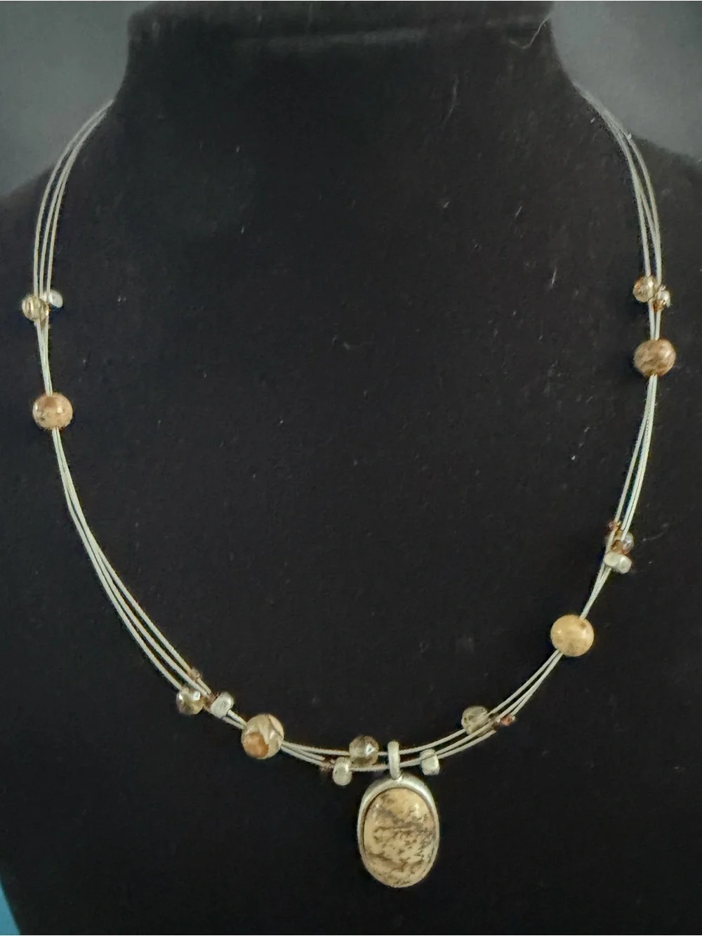 NY & Co. Beige Stone Pendant Multi-Strand Necklace